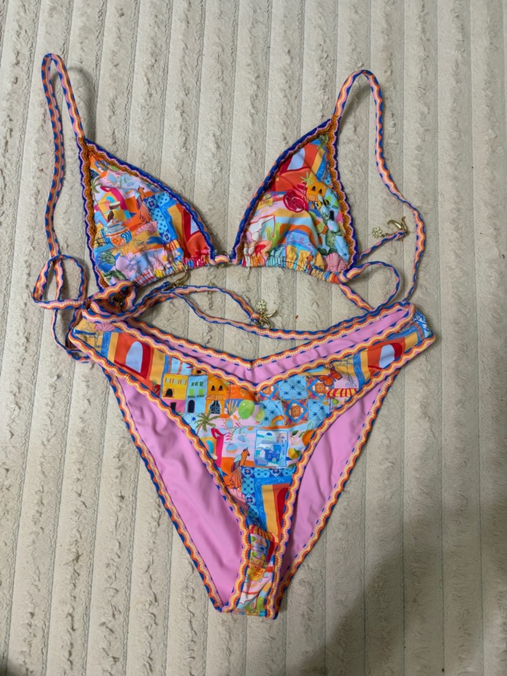 Pink Multicolor Triangle Bikini Set - Women's Swim